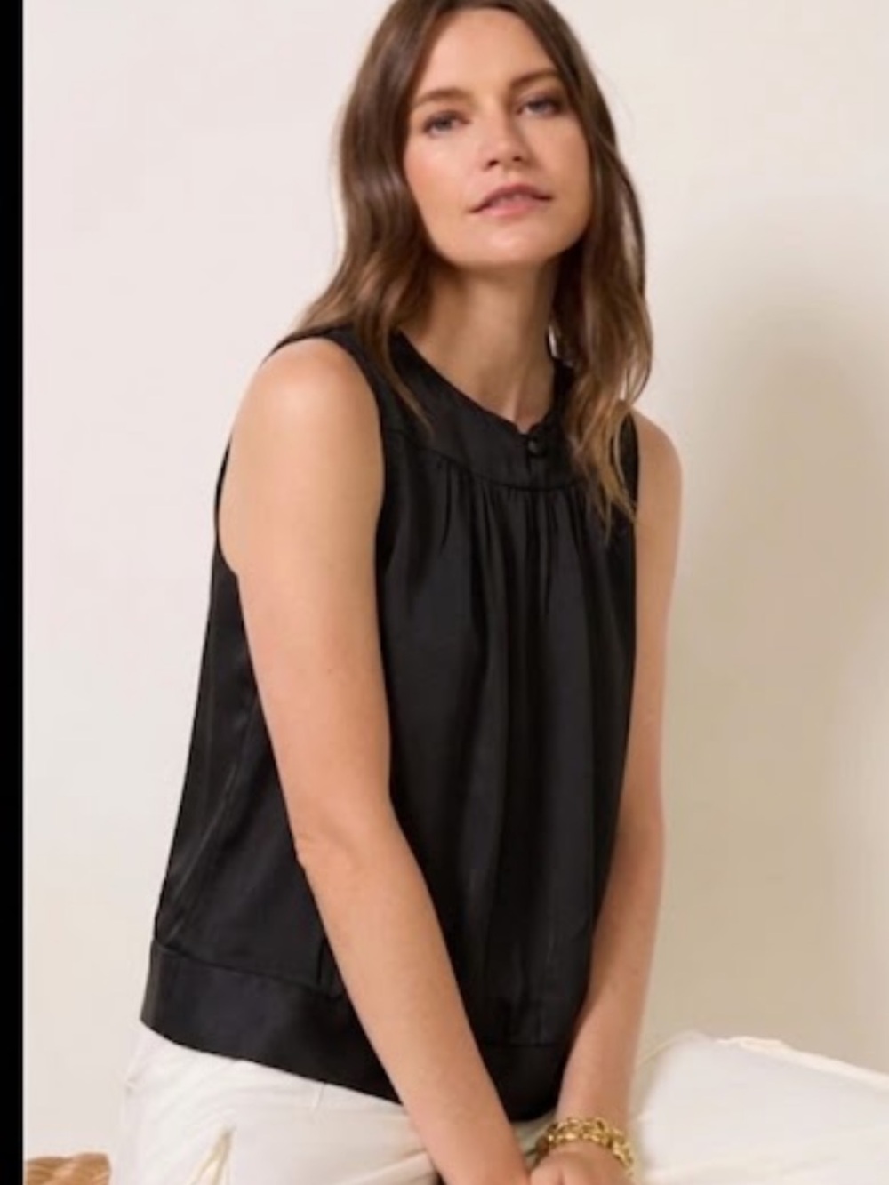 Theory size SP Black Sleeveless silk Pleated Neck Camisole blouse